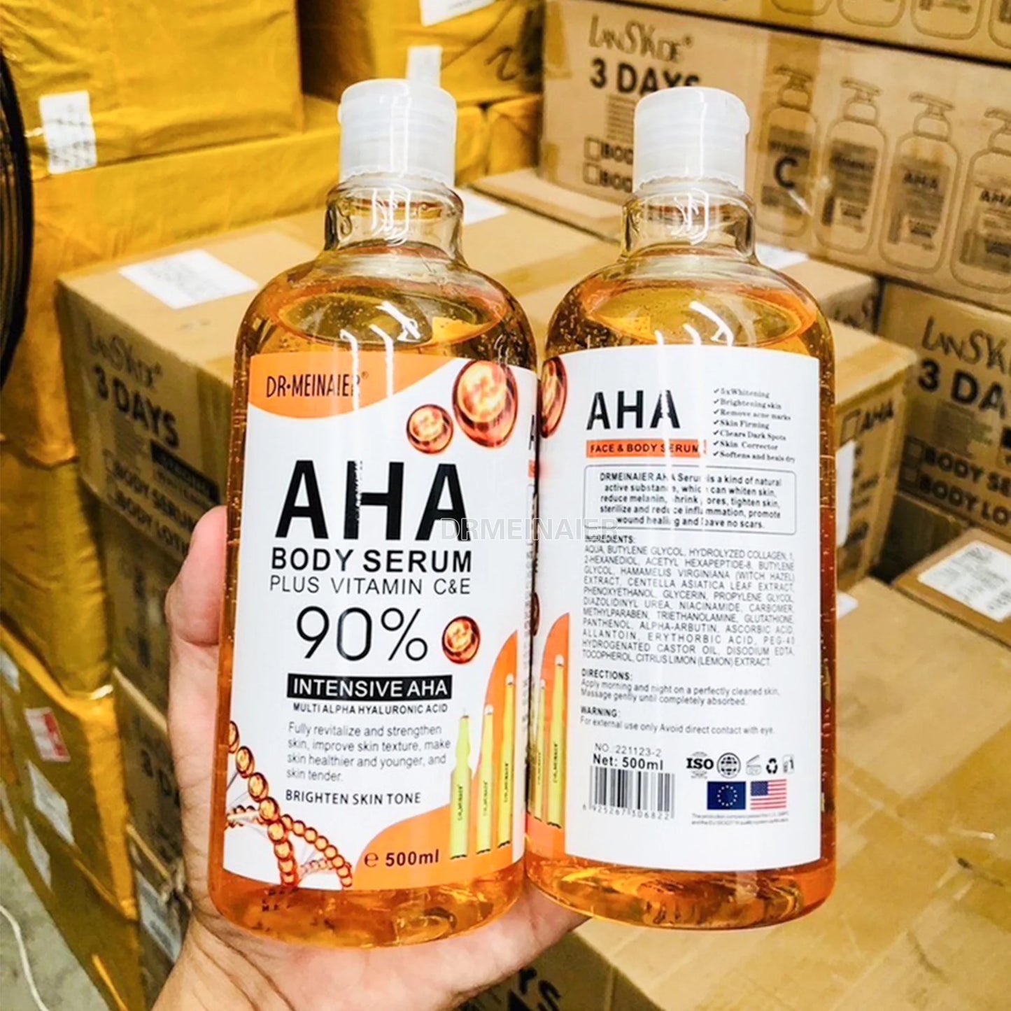 3PCS Hyaluronic Acid, Nicotinamide Vitamin C AHA Face Serum Spots Eraser Corrector Whitening Moisturizing Lightening Body Serum
