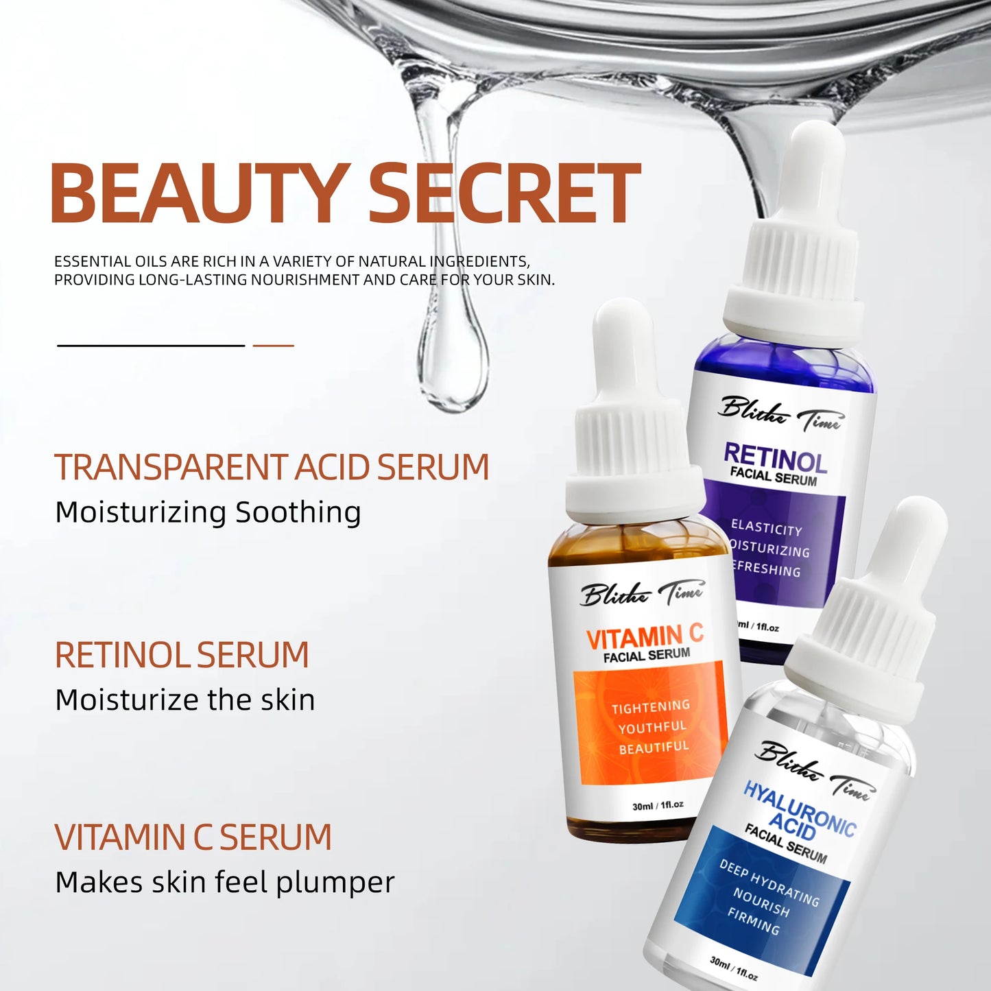 Blithe Time Serum 2-Set (30ml*3/Set): C+A+Hyaluronic Acid, Firm & Hydrating, Holiday/Travel